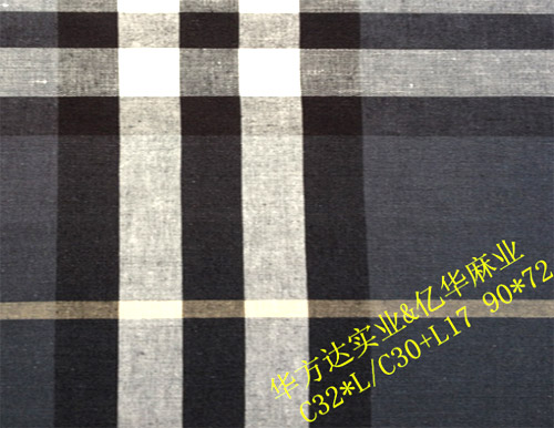 Cotton/linen interwoven yarn-dyed fabric  C32*L/C30+L17